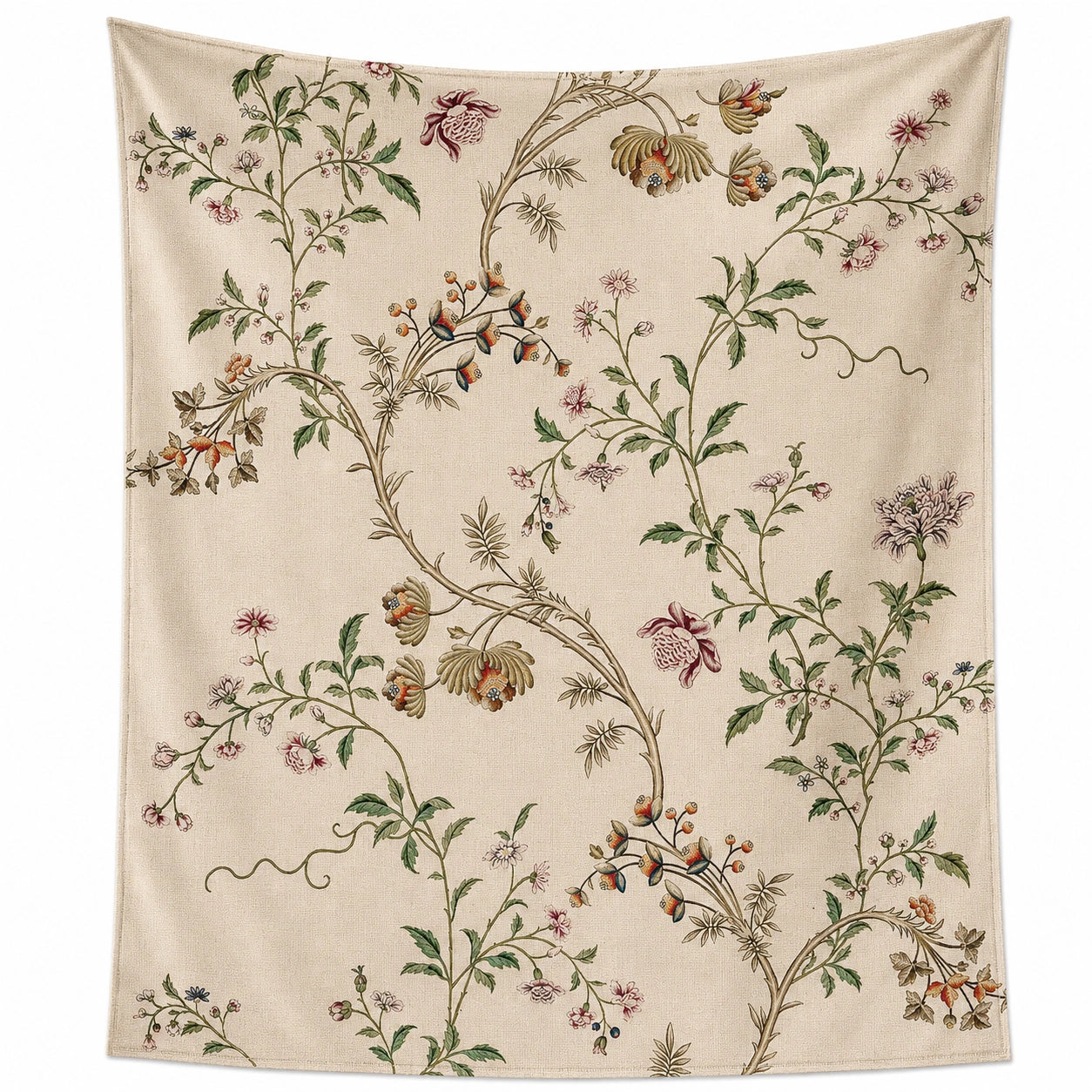 Tenture Murale Florale Élégante Beige et Verte