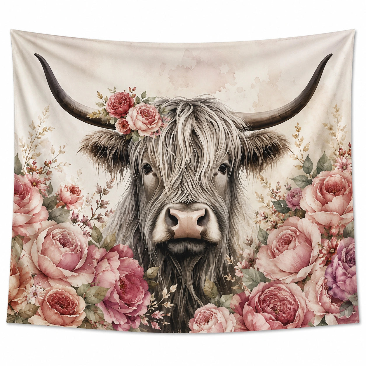 Tenture Murale Décorative Vache Fleurie Beige