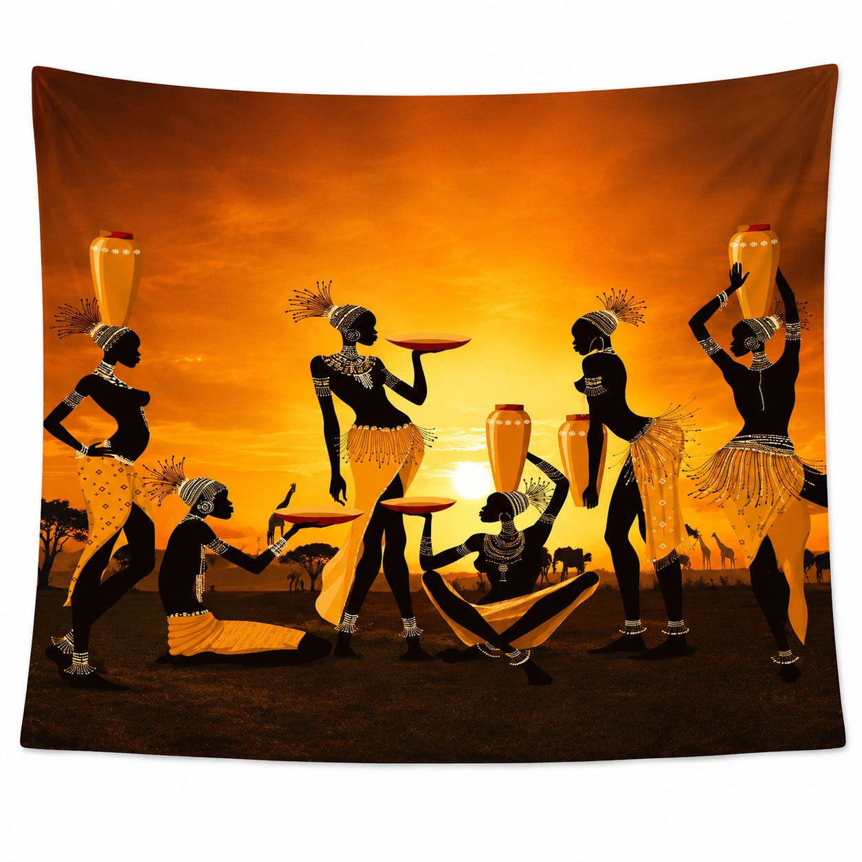 Tapisserie Murale Orange Coucher de Soleil Africain
