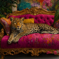 Canapé Baroque Doré avec Velours Fuchsia et Design Léopard