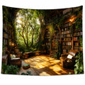 Tenture Murale Bibliothèque Naturelle avec Arbres et Lumière