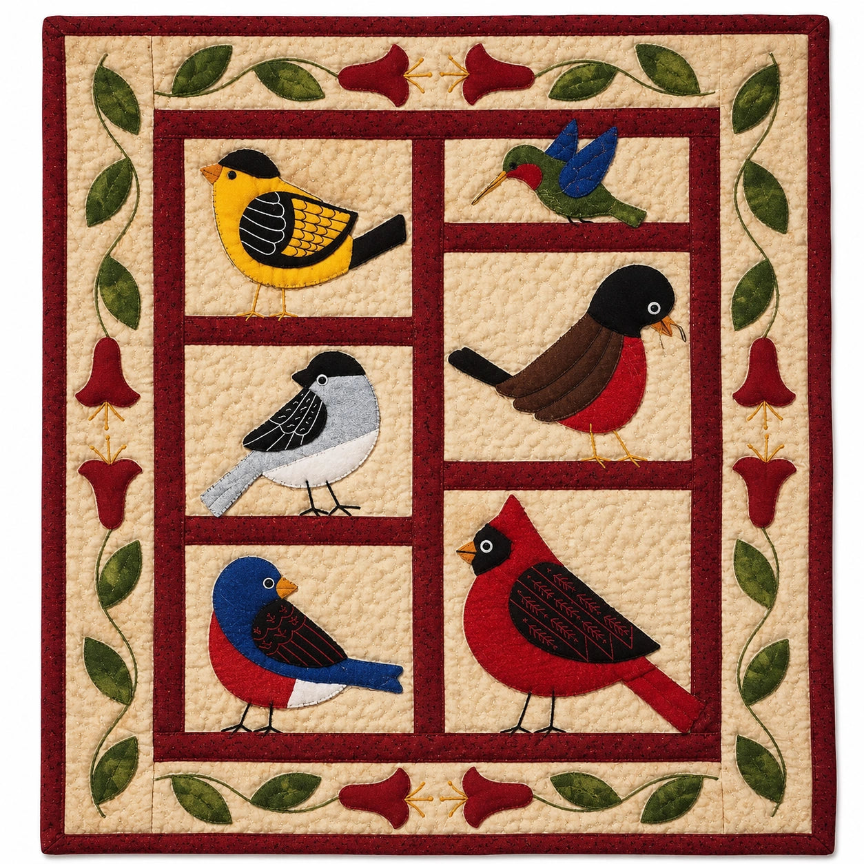 Tapisserie Murale Oiseaux Patchwork Multicolore 50x50 cm