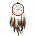 Attrape-rêves Bohème avec Plumes Turquoises, Marron et Blanches