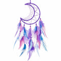 Attrape-rêves lune avec plumes multicolores
