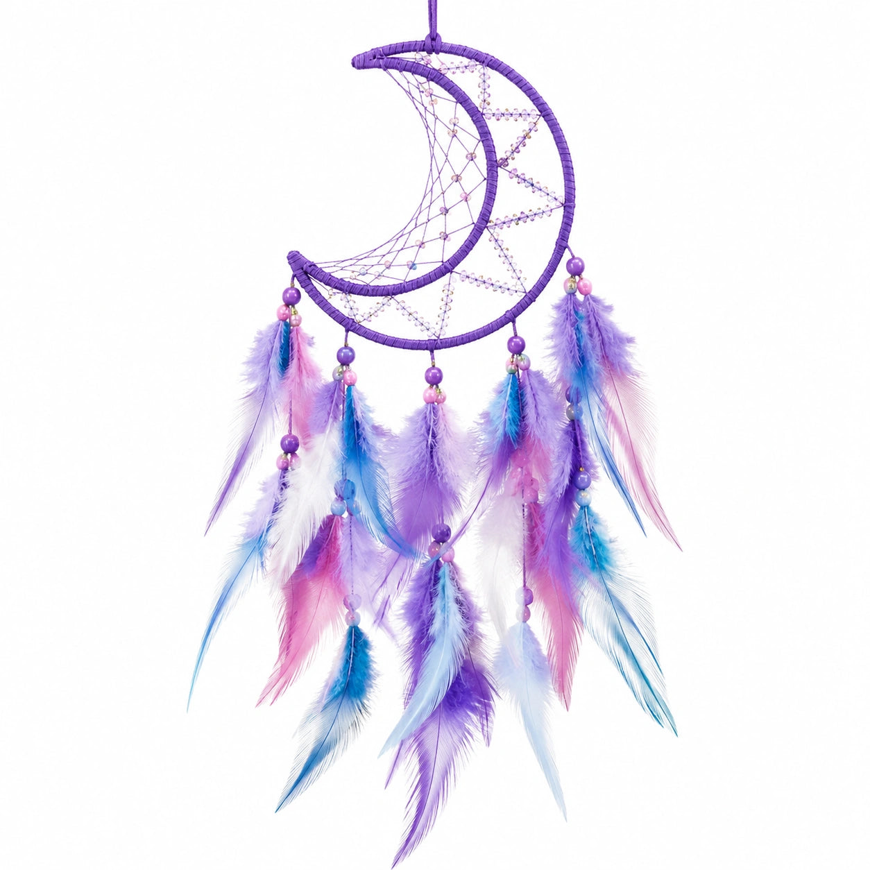 Attrape-rêves lune avec plumes multicolores