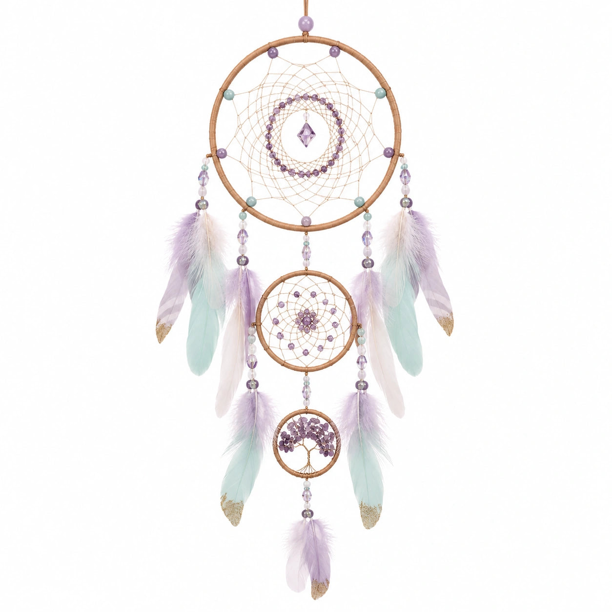 Capteur de rêves avec plumes violettes et turquoise