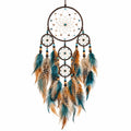 Attrape-rêves mural bohème avec plumes colorées - Marron/Bleu/Blanc