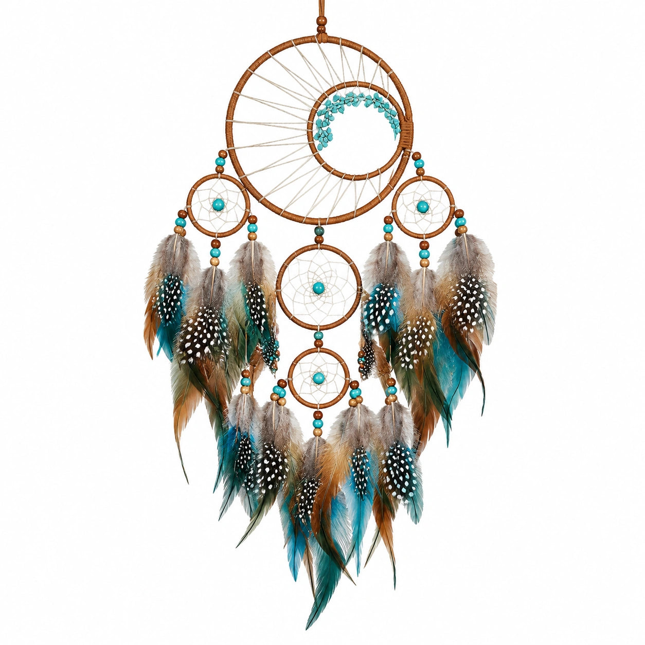 Attrape-rêves artisanal en plumes multicolores