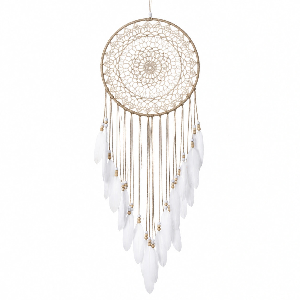 Capteur de rêves Boho Plumes Blanches 40x15 cm