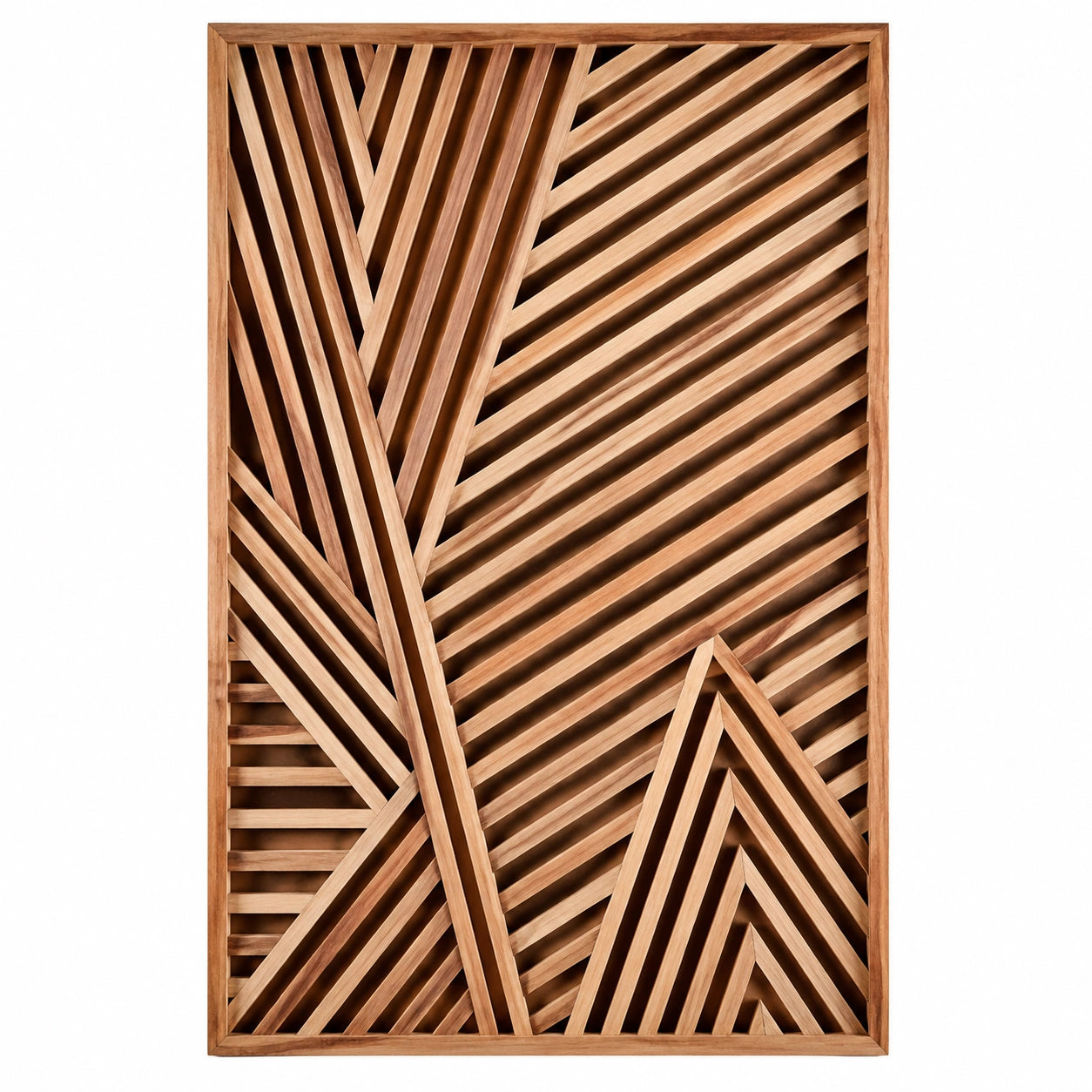 Panneau mural décoratif géométrique bois naturel 60x90 cm