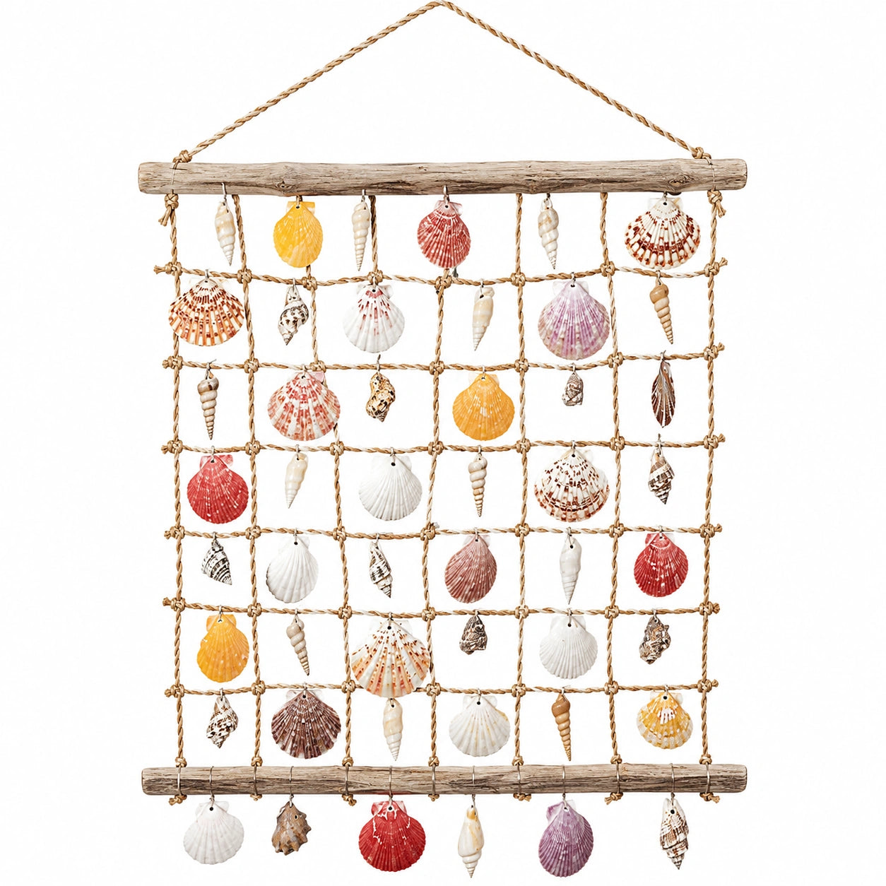 Décoration Murale avec Coquillages en Filet de Jute Multicolore
