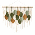 Décoration murale en macramé avec feuilles suspendues vert, beige et marron