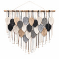 Tenture Murale Macramé Feuille Beige, Gris et Noir