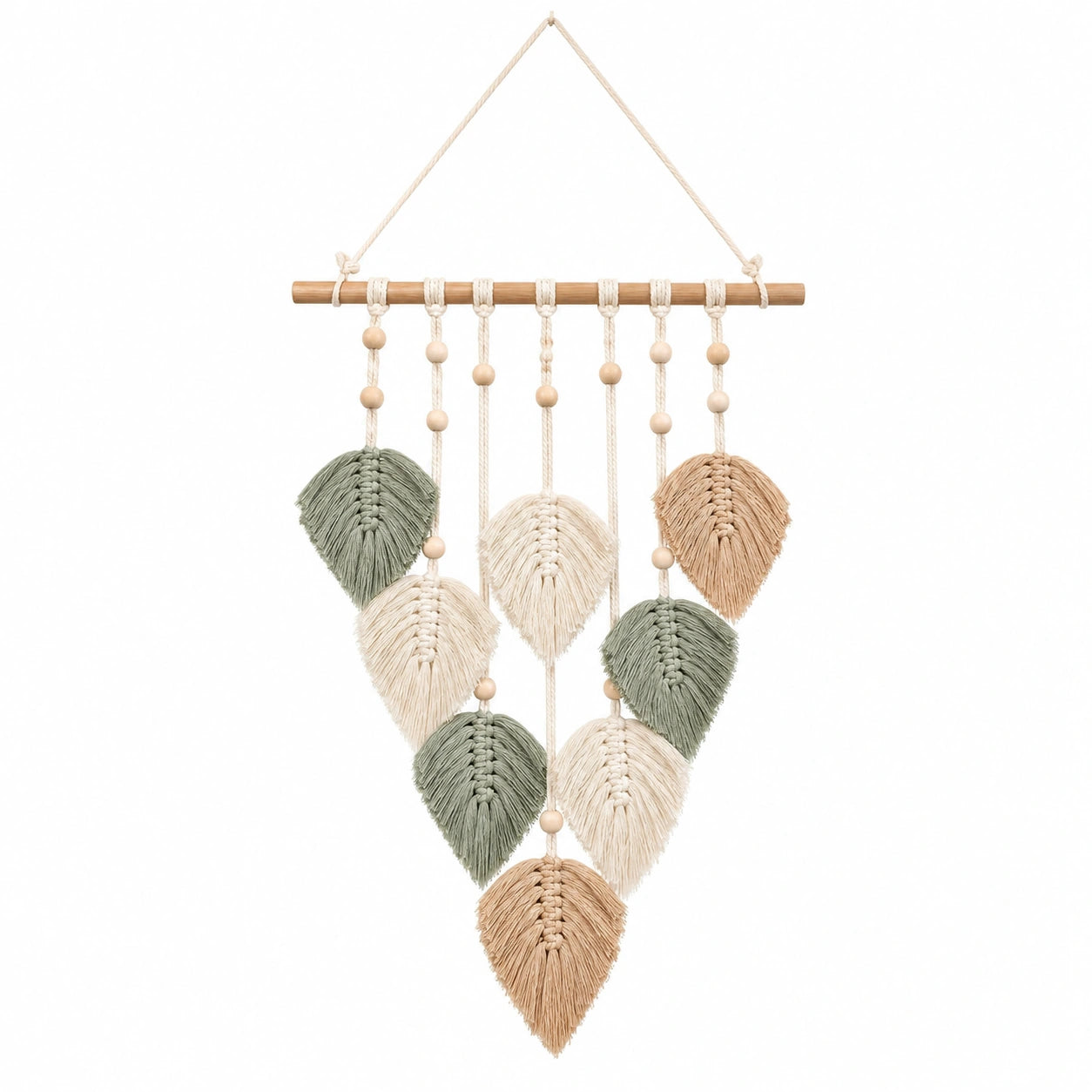 Décoration Murale Feuilles Macramé Vert Beige Marron 30x60cm