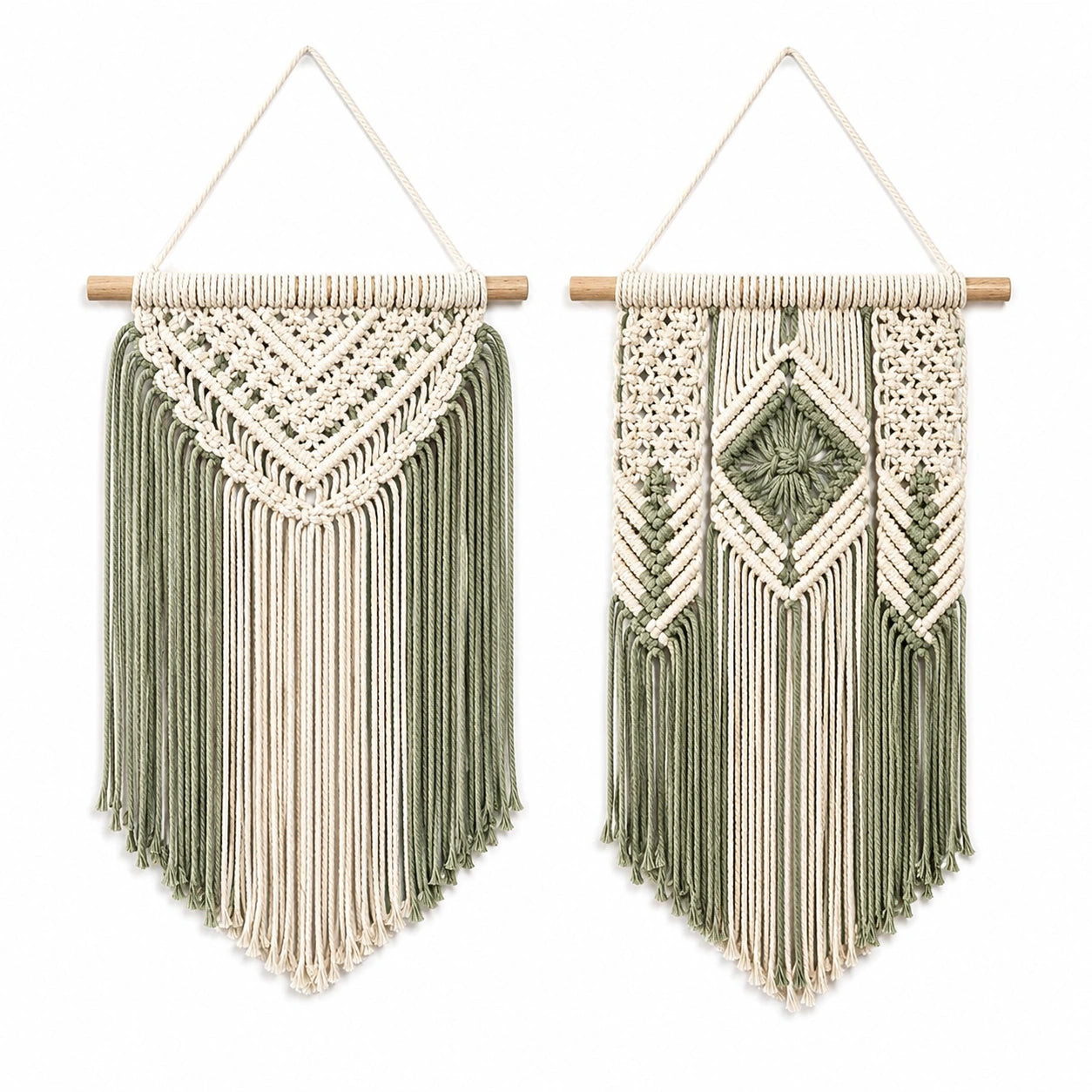 Décoration Murale Macramé Bohème Vert et Crème