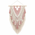 Tenture Murale Bohème en Macramé Beige et Rose