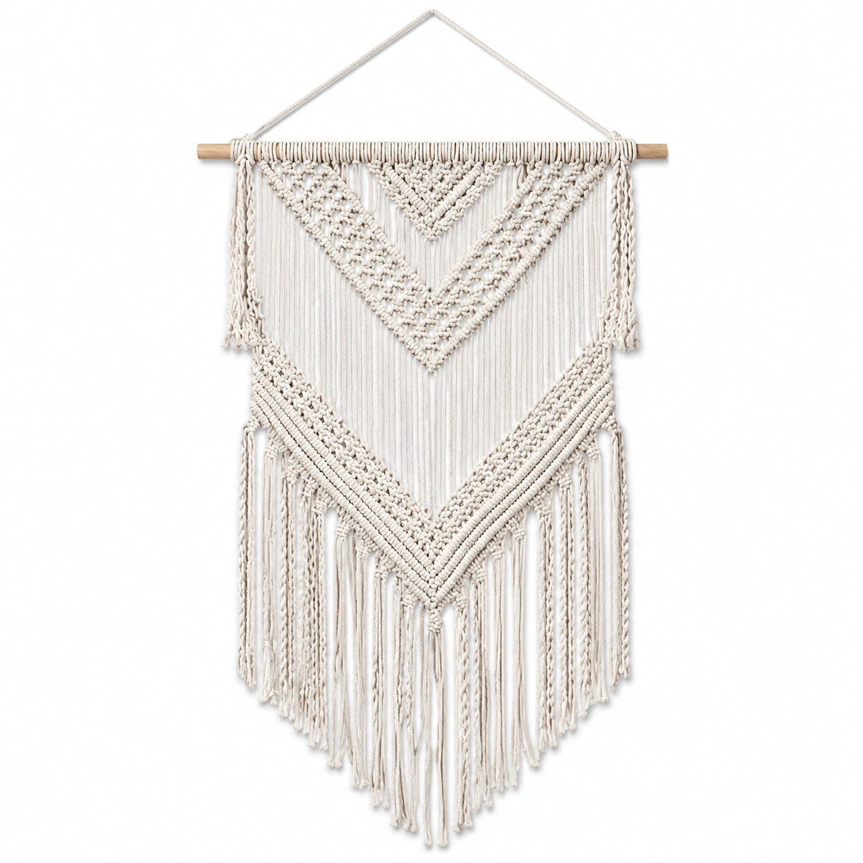 Suspension murale en macramé crème