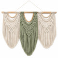 Tenture Murale en Macramé Bohème Beige et Vert avec Franges