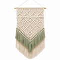 Tenture Murale en Macramé Beige et Vert avec Franges