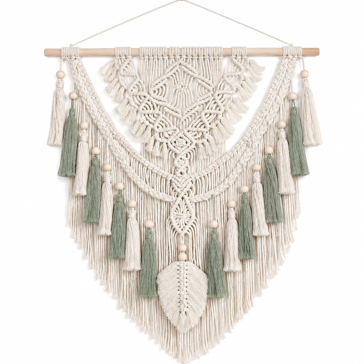 Décoration Murale Bohème Macramé Blanc et Vert