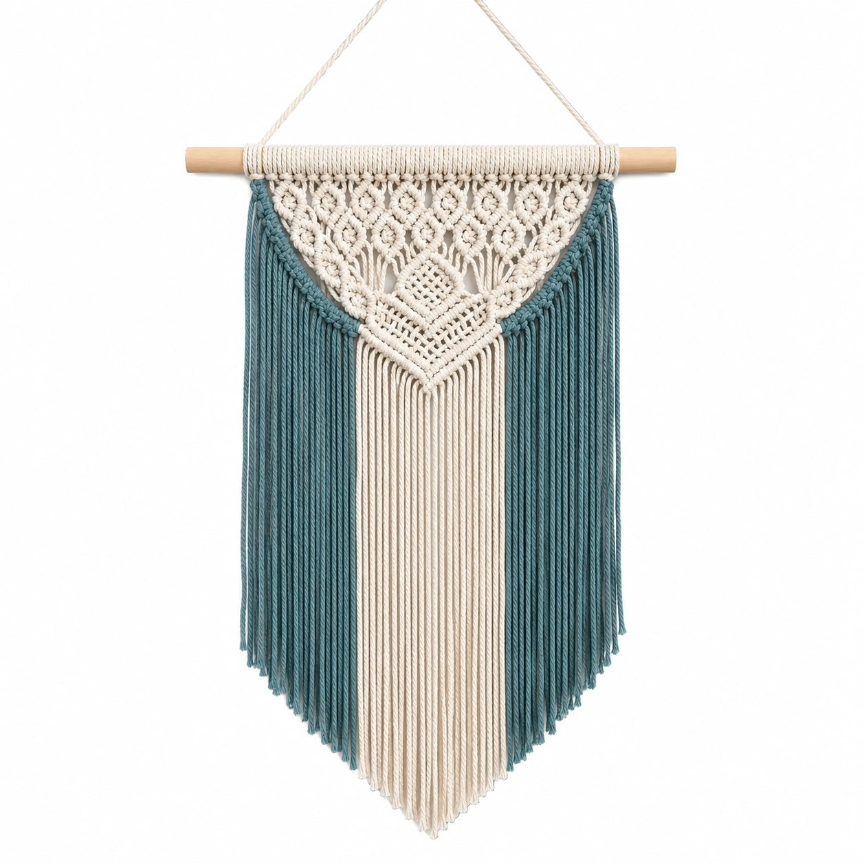 Décoration murale en macramé beige et vert