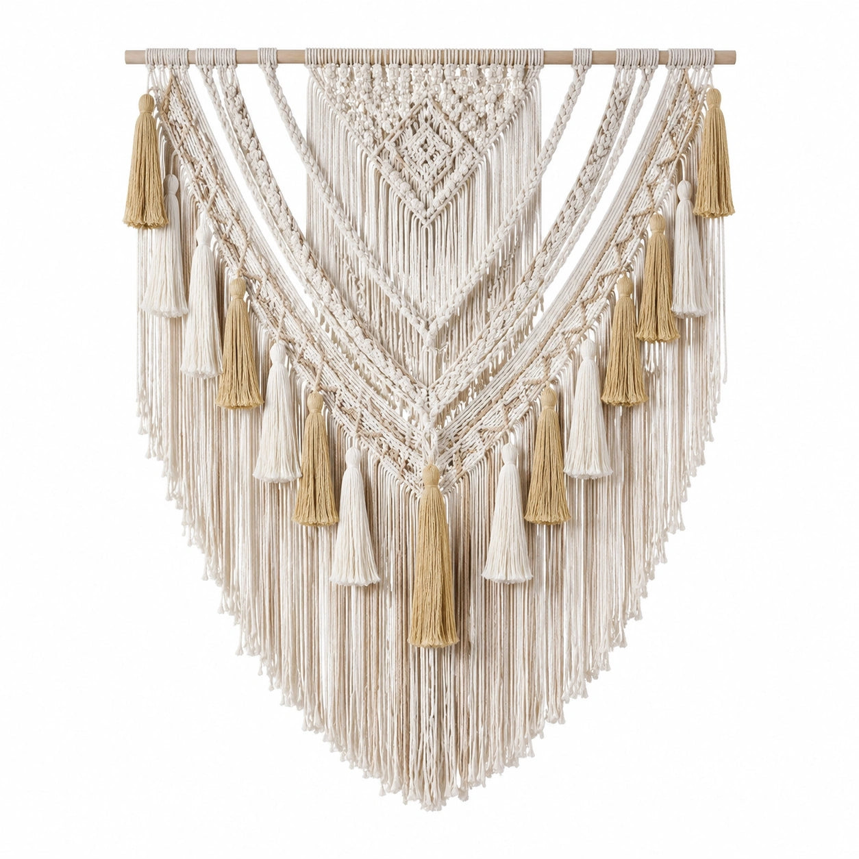 Tenture Murale Macramé Bohème Beige et Écru