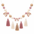 Guirlande Déco Arc-en-ciel avec Pompons en Rose, Beige et Blanc