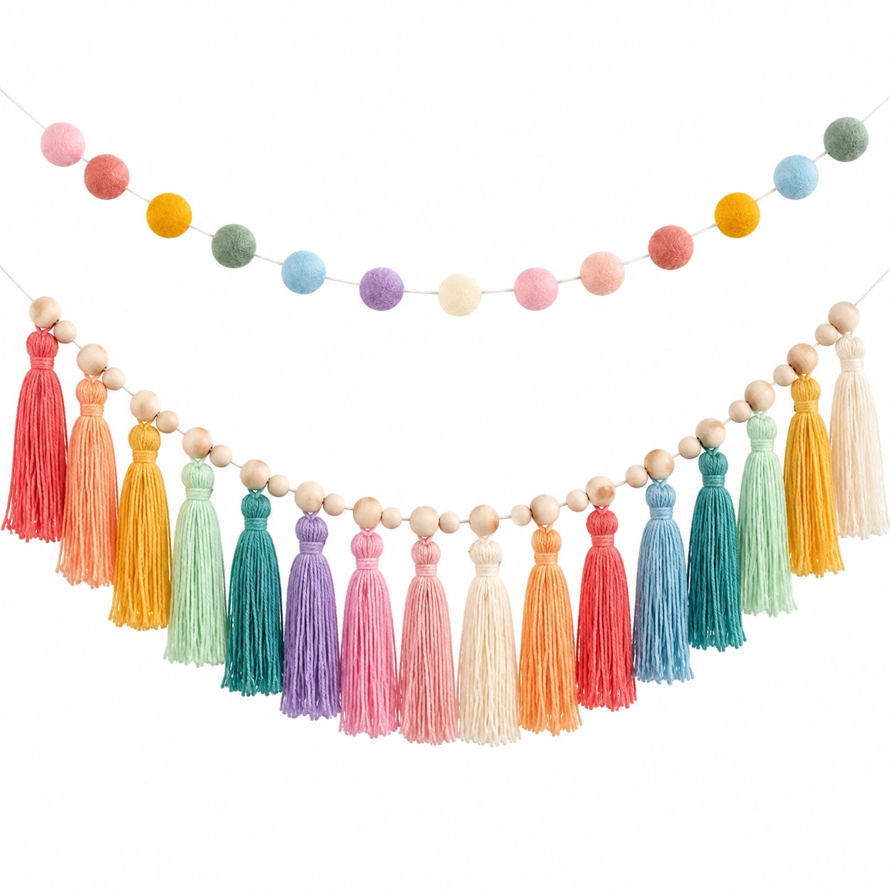Guirlande de Pompons et Tassels en Laine Multicolore pour Décoration