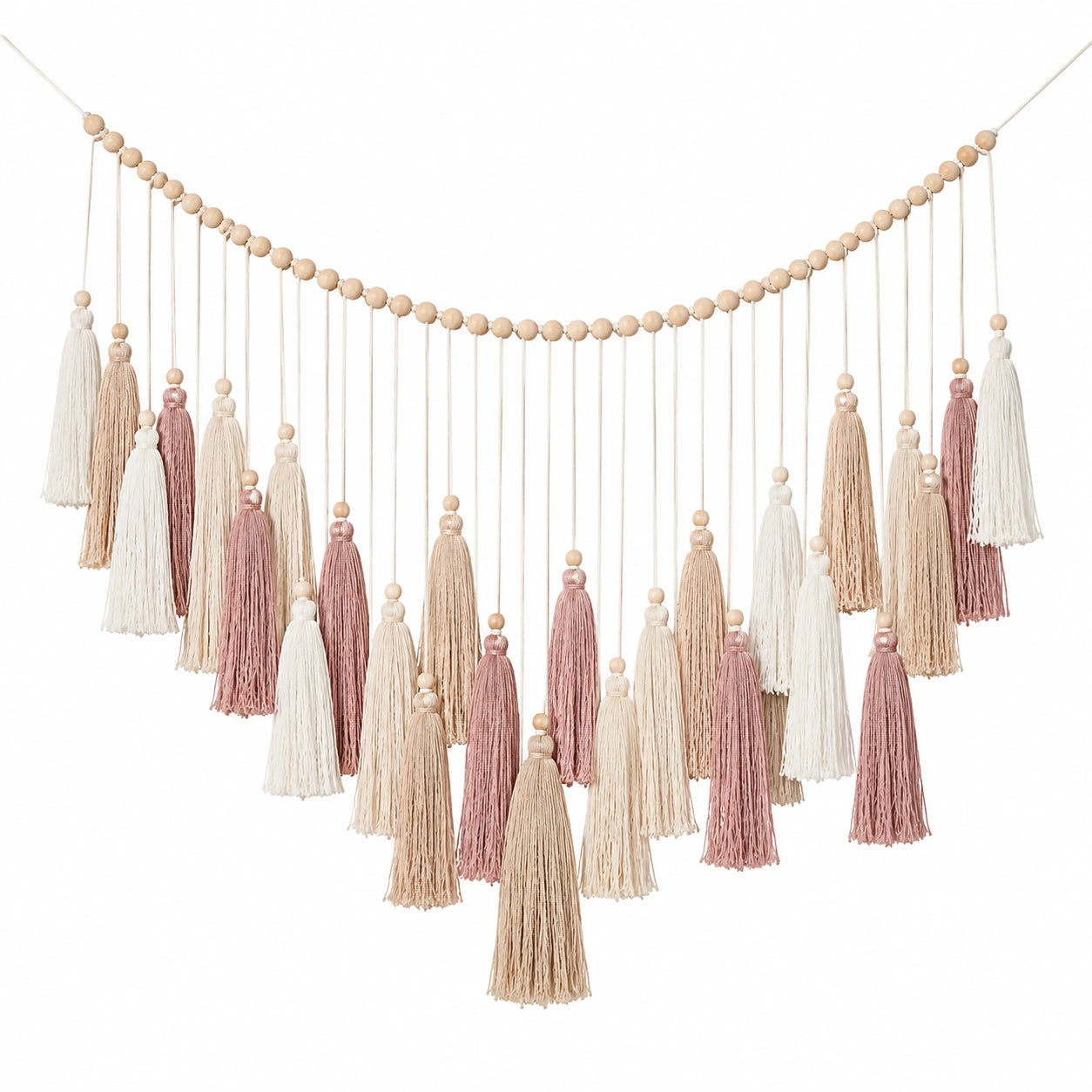 Guirlande de Pompons Déco Murale Bohème Beige et Rose