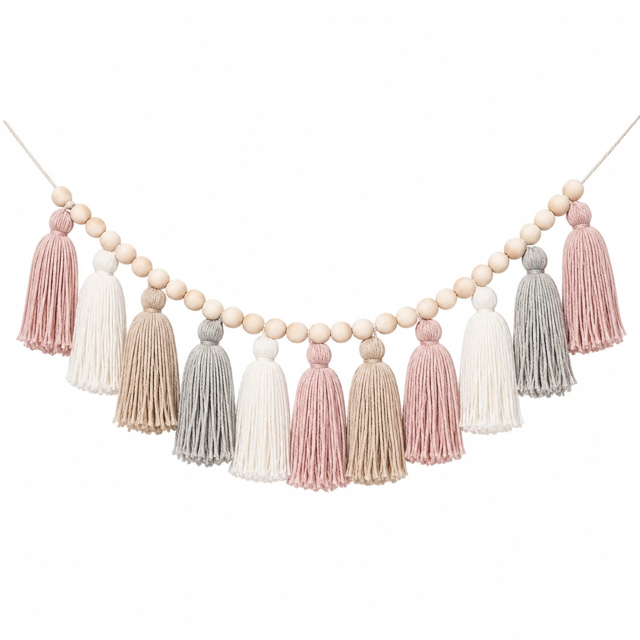 Guirlande à Pompons en Bois et Laine Multicolore