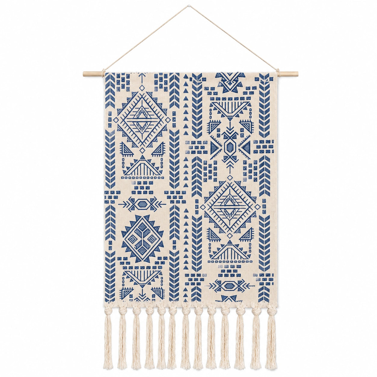 Tenture Murale Bohème Motifs Bleus sur Beige